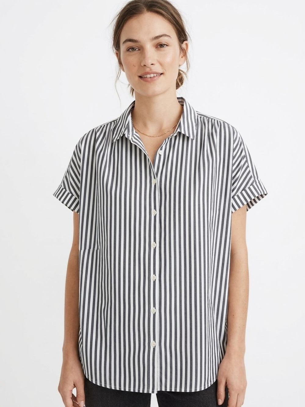 Madewell Central Shirt 2X Ballard Stripe Button Down Short Sleeve Viscose Top